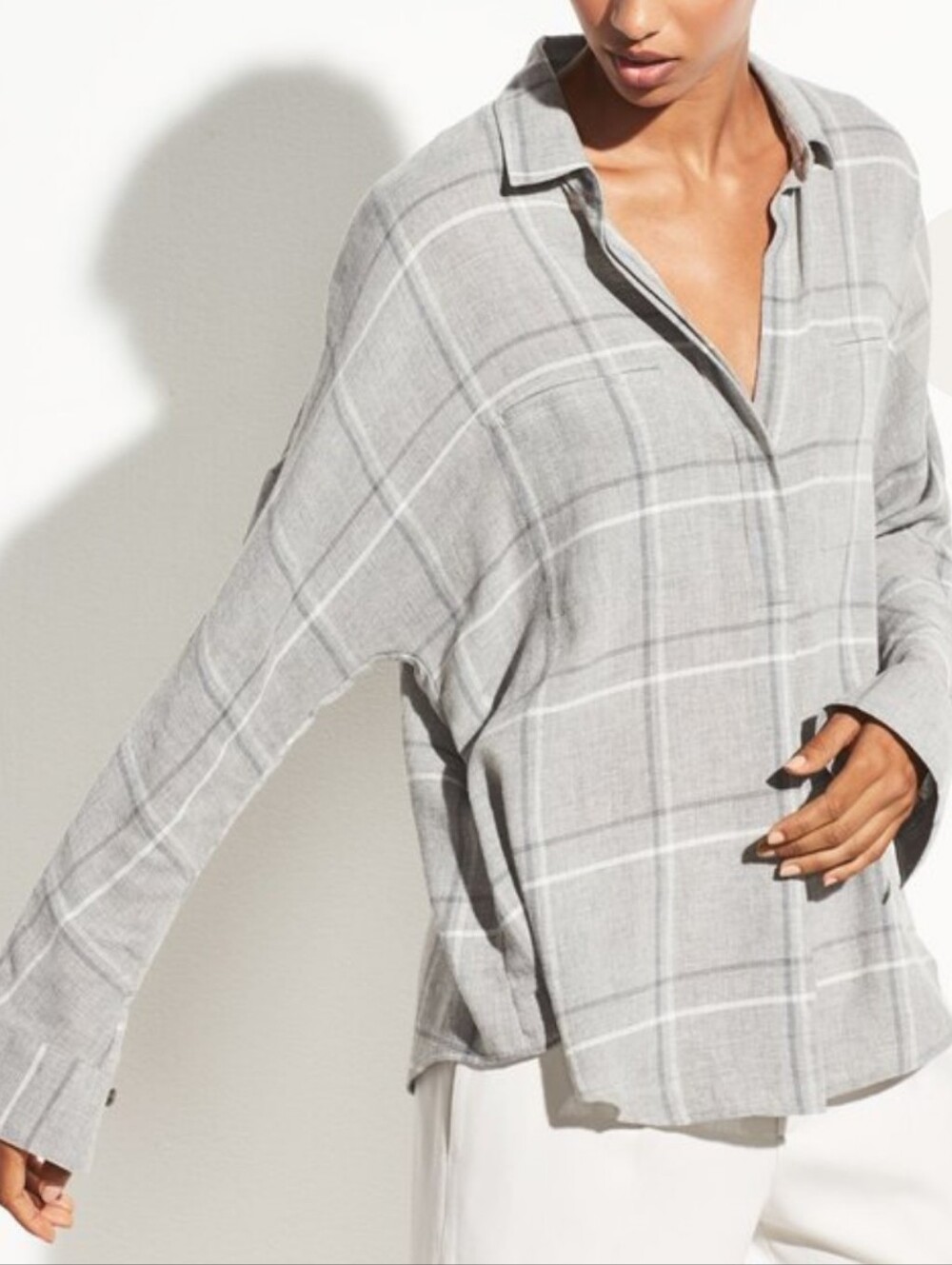 Vince Bar Plaid Popover Top
